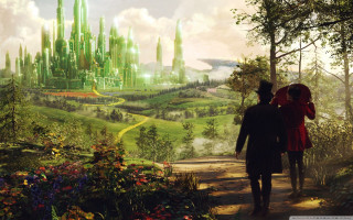 Man woman walking path castle - a castle in the distance free wallpaper