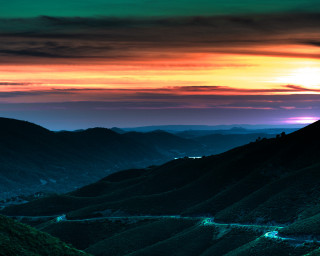 Sunset mountain road mystical colors - the side of the mountain free wallpaper