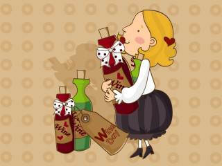 Woman sitting ground wine bottle 2 - dee whitcomb free wallpaper