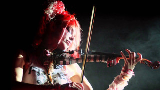 Woman red hair violin stage - rococo free wallpaper
