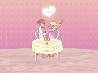 Couple sitting table heart candle - free valentines wallpaper