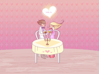 Couple sitting table heart candle 3 - free valentines wallpaper