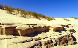 Sandy beach cliff grass blue 2 - a sandy beach free wallpaper for desktop