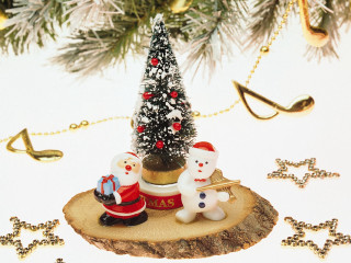 Small christmas tree snowmen gold - detail free wallpaper