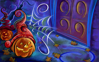 Pumpkin spider web doorway blue - claire falkenstein free wallpaper
