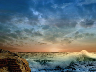Large wave beach sunset cloudy 3 - the shore of a beach free wallpaper
