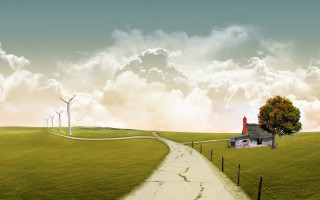 House hill path windmills distance 9 - the distance in the distance free wallpaper