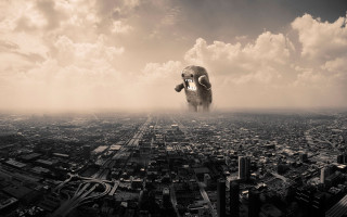 Large elephant flying city cloudy 2 - surreal photography free wallpaper for desktop