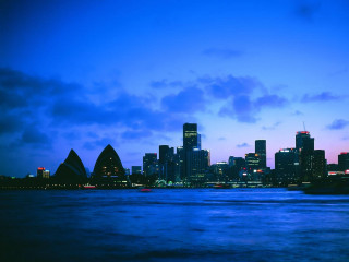 City skyline boat dusk blue 4 - cinematic landscape free wallpaper for desktop