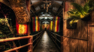 Wooden walkway fence door flag - affandi free wallpaper