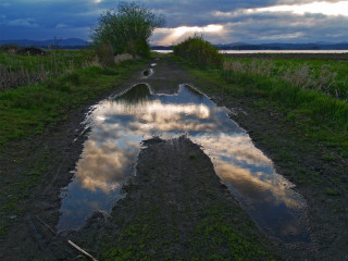 Road puddles cloudy sky background - digital photography free wallpaper