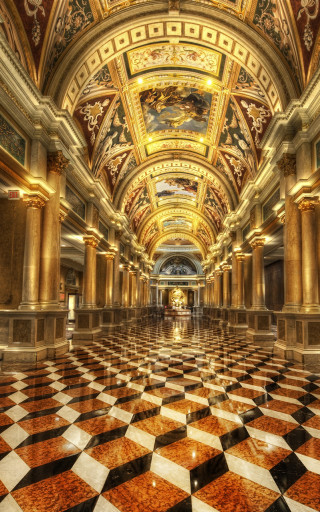 Large building checkered floor painted - neoclassicism free wallpaper for mobile