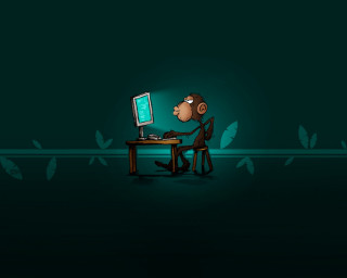 Cartoon monkey sitting desk computer 2 - les automatiste free wallpaper