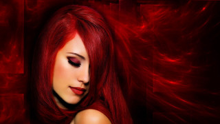 Woman red hair red background - square free wallpaper