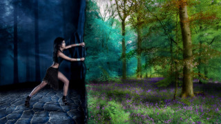 Woman black dress forest painting - andries both free wallpaper