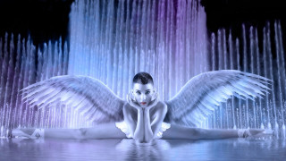 Woman white wings fountain water - white wing free wallpaper