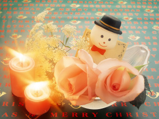 Candle teddy bear table flowers 2 - a merry christmas free wallpaper