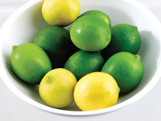 Bowl lemons limes white tablecloth - christopher williams free wallpaper