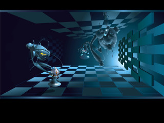 Cartoon character playing chess checkered - a surrealist painting free wallpaper
