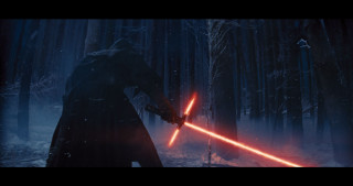 Man dark forest holding light - a light saber free wallpaper for desktop
