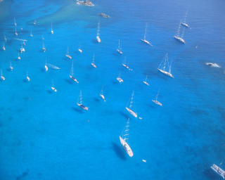 Boats floating ocean group near - aerial free wallpaper