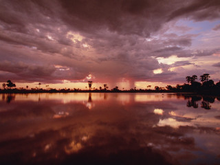 Sunset lake clouds trees background 3 - the sky and trees free wallpaper