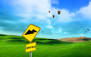 Yellow sign road blue sky 3 - hot air balloon free wallpaper