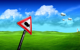 Red white sign green field - a green field next free wallpaper