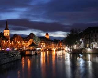 River bridge buildings nighttime lights - the building free wallpaper
