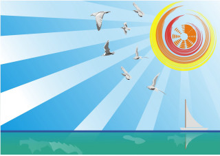 Birds flying water sun sailboat 3 - a flock of birds free wallpaper