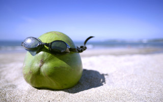 Green apple sunglasses sand beach - a green apple free wallpaper