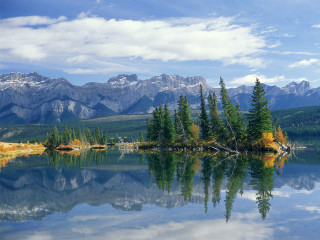 Lake mountains trees sky clouds 10 - calm free wallpaper for desktop