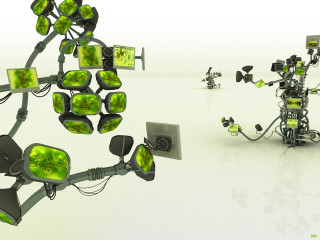 Green objects connected wires attached 2 - biopunk free wallpaper