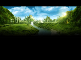 Green landscape river bridge cloudy 2 - a bridge in the distance free wallpaper for desktop