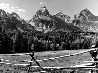 Wooden fence field mountains trees - ansel adams free wallpaper for desktop