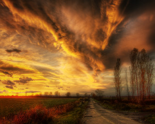 Dirt road sunset clouds field 3 - colorful cloud free wallpaper