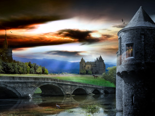 Castle bridge river cloudy sky 9 - a bridge and a river in front free wallpaper