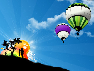Romantic kimono hill sky balloons - hot air balloon free wallpaper