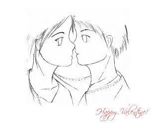 Couple kissing happy anniversary message - a detailed drawing free wallpaper for desktop