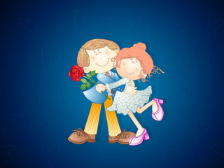 Couple hugging blue background hearts - anthony devas free wallpaper for desktop