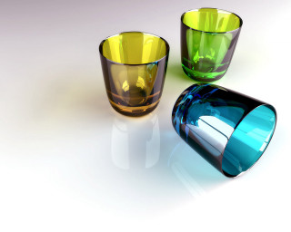 Three glass cups white surface - a reflection of them free wallpaper