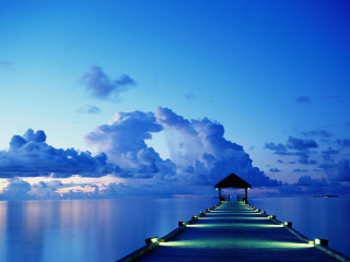 Pier gazebo night clouds blue - arthur pan free wallpaper