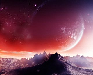 Red purple sky mountain distant 3 - a distant star in the background free wallpaper