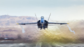 Fighter jet flying water mountains - airbrush free wallpaper