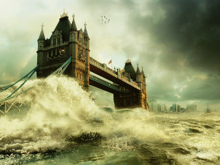 Large body water bridge background - cinematic matte painting free wallpaper