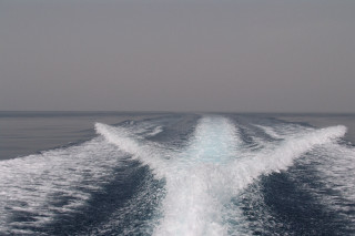 Boat ocean cloudy wake white 2 - white line free wallpaper