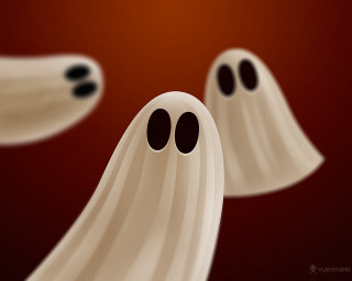 Ghostly figures floating wide open - free halloween wallpaper
