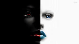 Woman blue red eyes black - a womans face free wallpaper
