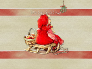 Woman red dress sled basket - art station free wallpaper for desktop