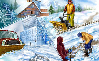Man woman snow blower painting - digital painting free wallpaper for desktop
